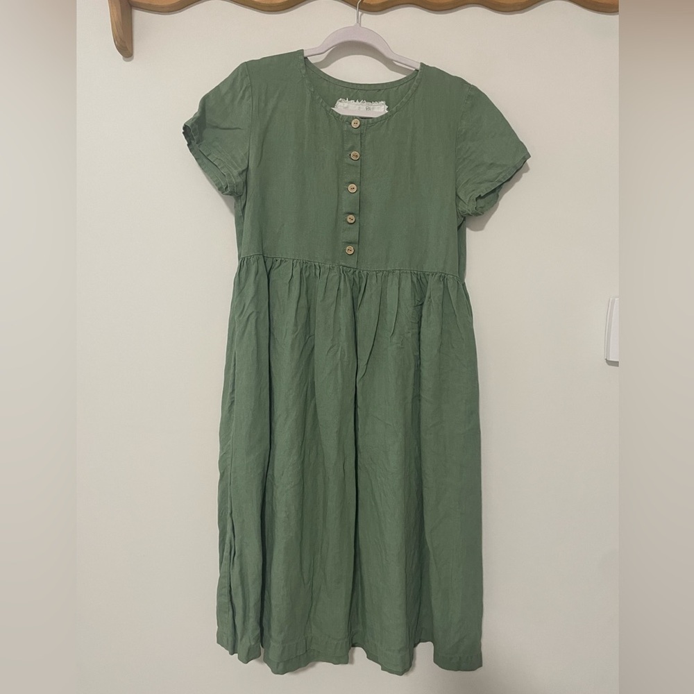 Not Perfect Linen Maxi MAMA-2 short sleeve linen dress in Vintage Green